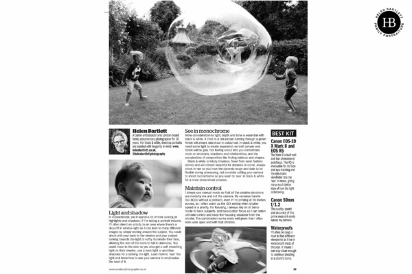 article on Helen Bartlett family photographer in Amateur Photographer Magazine