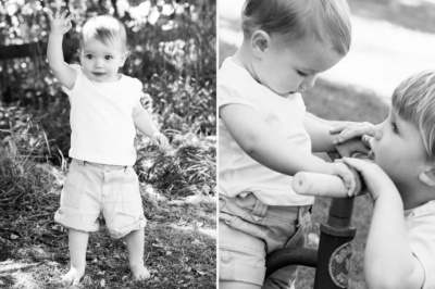 Babies play in their garden.