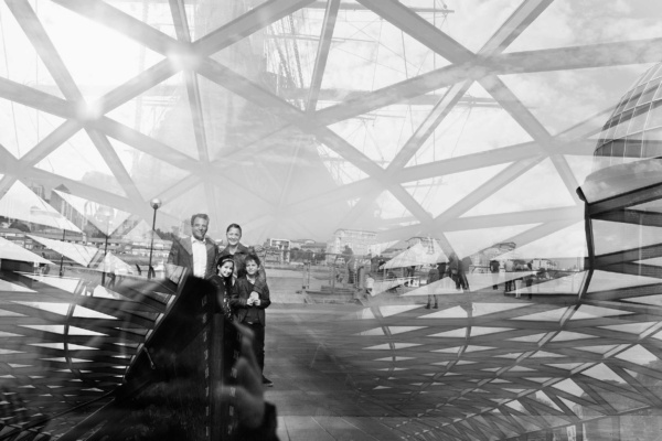 A family portrait with reflections at the Cutty Sark in London's Greenwich