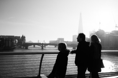 Family portrait with London's Shard behind.