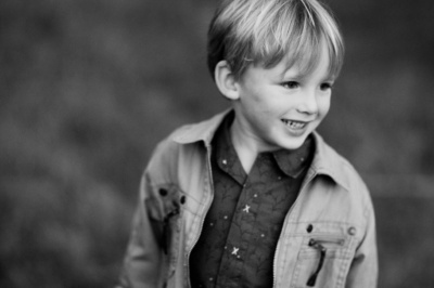 Black and white portrait of a boy.