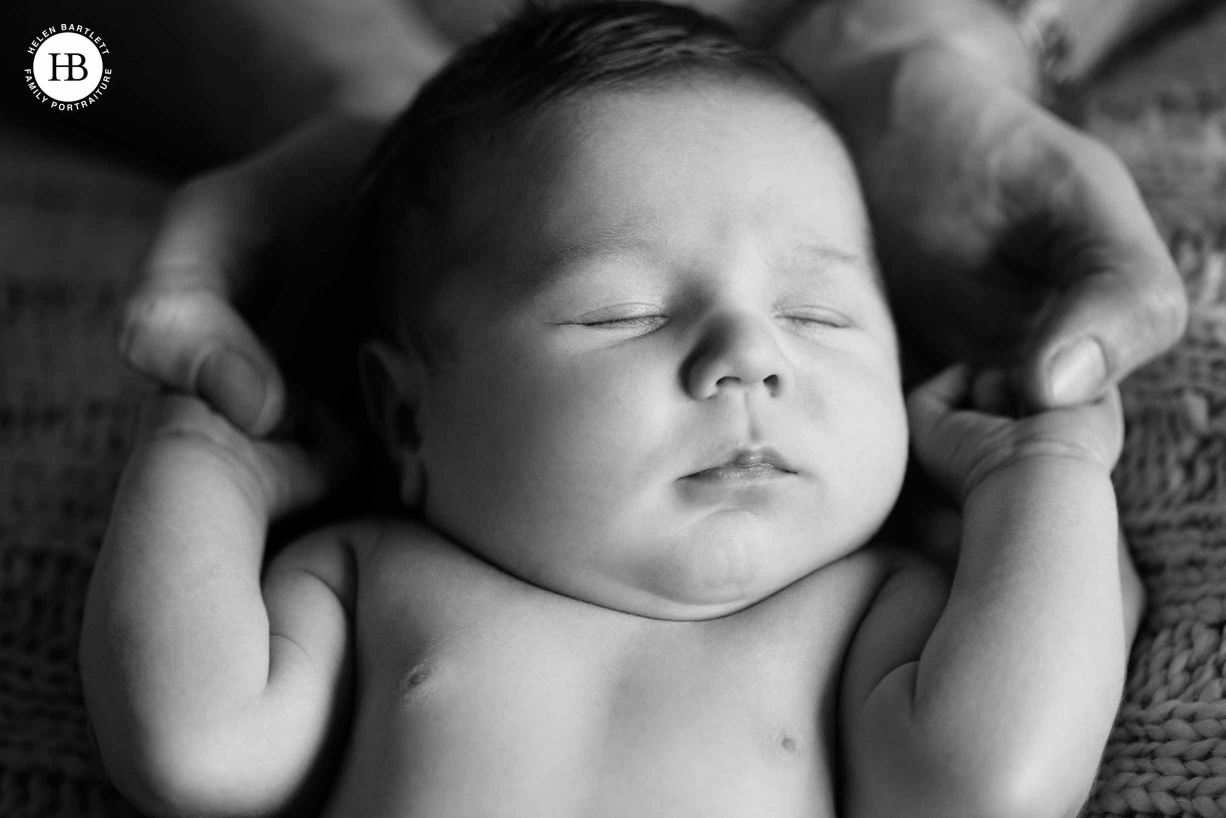 newborn baby portrait in black and white