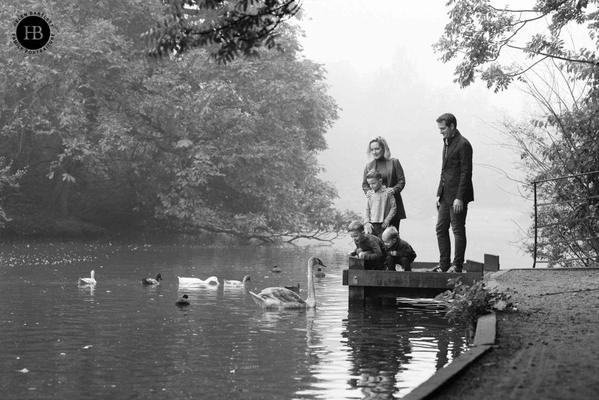 family-feeds-ducks-foggy-morning-balham