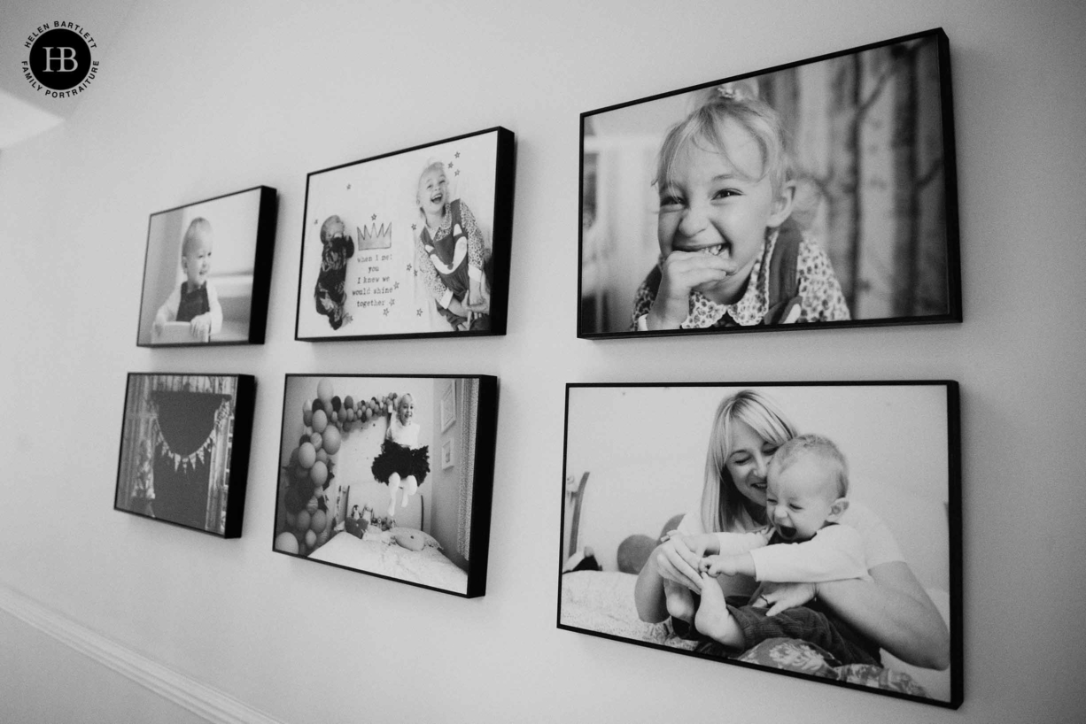 six tray frame portraits of children hung in grid format