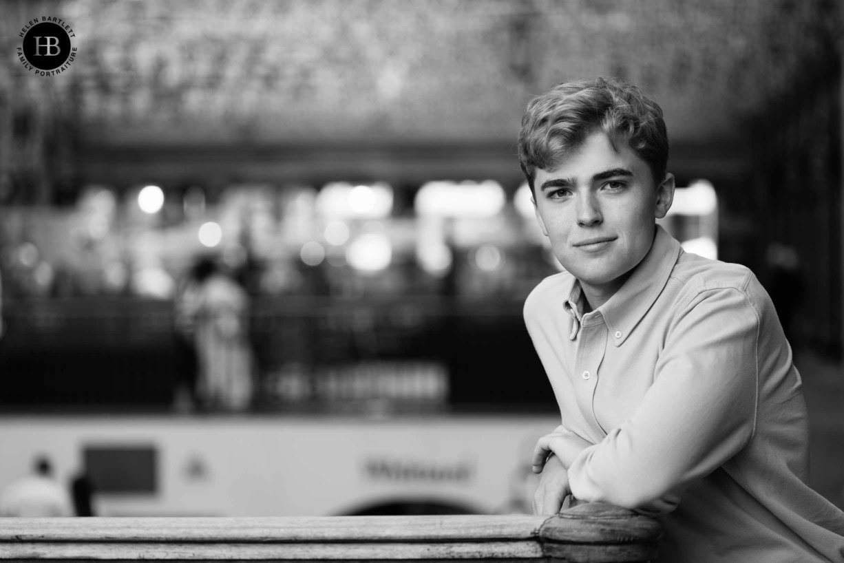 Teenage boy poses for a portrait on a London Landmark photography session